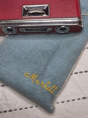 Vintage Markhill Red Leather Folding Opera Glasses Made in Japan Binoculars